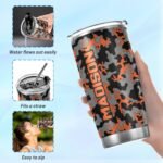 Camouflage Black Orange 20oz Custom Insulated Tumbler with Straw Stainless Steel Travel Cup Personalized Coffee Mug with Cleaning Brush for Hot and Cold Beverage - Image 7