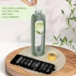 OxyFlask Glass Water Bottles 32 oz - Motivational Drinking Glass Water Bottle with Silicone Sleeve, Straw & 2 Bamboo Lids - 1 Liter Clear Borosilicate Daily Intake Tumbler with Time Marker - Olive - Image 5