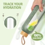 OxyFlask Glass Water Bottles 32 oz - Motivational Drinking Glass Water Bottle with Silicone Sleeve, Straw & 2 Bamboo Lids - 1 Liter Clear Borosilicate Daily Intake Tumbler with Time Marker - Olive - Image 6
