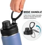 koodee Water Bottle 2 Pack 16 oz Stainless Steel Vacuum Insulated Wide Mouth Sports Water Bottle with Leakproof Spout Lid (Purple-Royal Blue) - Image 4