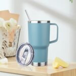 20oz Insulated Tumbler with Handle Stainless Steel Travel Coffee Mug with Lid and Straw Double Wall Vacuum Leak-proof Reusable Thermal Water Cup for Hot and Cold Drinks (Glacier blue,1 Pack) - Image 3