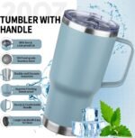 20oz Insulated Tumbler with Handle Stainless Steel Travel Coffee Mug with Lid and Straw Double Wall Vacuum Leak-proof Reusable Thermal Water Cup for Hot and Cold Drinks (Glacier blue,1 Pack) - Image 4