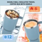 20oz Insulated Tumbler with Handle Stainless Steel Travel Coffee Mug with Lid and Straw Double Wall Vacuum Leak-proof Reusable Thermal Water Cup for Hot and Cold Drinks (Glacier blue,1 Pack) - Image 5