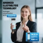 Hydrogen Water Bottle Generator, Portable 1500 PPB Hydrogen Water Machine with SPE PEM Technology 14.2 OZ Glass Hydrogen Bottle for Healthy - Black - Image 6