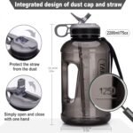 FORWEWAY Half Gallon Water Bottle with Straw Leakproof Large Sports Water Bottle with Handle 2L/74oz BPA Free Water Jug for Camping Hiking (2.2L, Black) - Image 5