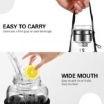 32 oz Glass Water Bottles - Large, Clear, Borosilicate Glass Water Bottle with Stainless Tea Infuser - Cup-Function Lid, Neoprene Sleeve, Strap - Wide Mouth BPA free, for Tea, Beverages, Juice - Image 4