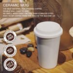 UDMG Reusable Double Wall Insulated White Ceramic Travel Coffee Cup with Lid & Sleeve, 12 fl.oz, I Am Not a Paper Cup - Image 3