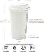 UDMG Reusable Double Wall Insulated White Ceramic Travel Coffee Cup with Lid & Sleeve, 12 fl.oz, I Am Not a Paper Cup - Image 4
