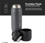 EcoVessel Stainless Steel Flask with Removable Shot Cup, Vacuum Insulated Bottle for Hot and Cold Drinks, Thermos with Folding Handle for Travel and Camping, 8oz (Gray) - Image 3