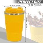 SPLMIFA Vacuum Insulated Travel Coffee Mug, Reusable Stainless Steel Tumbler with Leak-Proof Lid, Keeps Drinks Hot or Cold for Hours, Durable Portable Cup for Men & Women (3rd-Yellow, 12oz) - Image 4