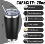 YEBTS Life 20 oz Tumbler with Lids and Straws, Stainless Steel Insulated Travel Coffee Mug, Double Wall Vacuum Insulated Tumblers, Powder Coated Coffee Tumbler for Cold & Hot Drinks (Black) - Image 3