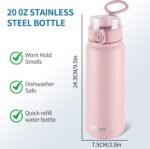 GOPPUS 20 Oz Insulated Stainless Steel Water Bottle BPA-Free Sports Water Bottle, Great for Travel, with Chug Lid - Leak & Sweat Proof with Anti-Dust Lid (Soot powder) - Image 6
