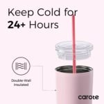 CAROTE 30 oz Insulated Water Bottle with Handle & 32 oz Travel Tumblers with Straw, Leakproof Dual Drink Ports Lid, Double-Wall Stainless Steel Vacuum Insulated for Sports, School (Pink) - Image 4