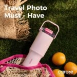CAROTE 30 oz Insulated Water Bottle with Handle & 32 oz Travel Tumblers with Straw, Leakproof Dual Drink Ports Lid, Double-Wall Stainless Steel Vacuum Insulated for Sports, School (Pink) - Image 5