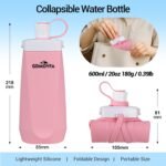GDMOVFA Collapsible Water Bottles,20oz Reusable Silicone Foldable Water Bottle,Portable Leak-proof Travel Water Bottle for Traveling Camping Hiking Cycling Yoga Sports Outdoor (Pink) - Image 3
