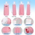 GDMOVFA Collapsible Water Bottles,20oz Reusable Silicone Foldable Water Bottle,Portable Leak-proof Travel Water Bottle for Traveling Camping Hiking Cycling Yoga Sports Outdoor (Pink) - Image 4