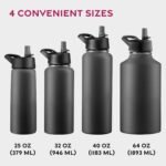 FineDine Triple Walled, Insulated Water Bottles with Straw - 40 Oz Stainless Steel Metal Bottle W/ 3 Leak Proof Lids - For Travel, School, Sports, Gym/Men, Women & Kids - Inky Raven Black - Image 6