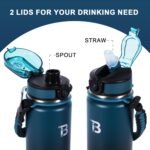 TOPBADE 32oz Insulated Water Bottle with Straw Lid & Spout Lid & Paracord Handle, Stainless Steel Water Bottle Wide Mouth, Double Wall for Women Men Gym Fitness Outdoor - Image 4