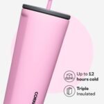 Corkcicle Cold Cup Insulated Tumbler with Straw - Keeps Drinks Cold for 12 Hours - Triple-Insulated Stainless Steel - Leak-Resistant Lid - Summer Drinkware Gift - 24 oz - Sun-Soaked Pink - Image 4