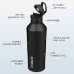 BJPKPK Insulated Water Bottle With Straw 25oz Stainless Steel Water Bottles With 2 Lids And Carry Handle Reusable Travel Metal Thermal Flask,Black - Image 3