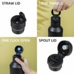 BJPKPK Insulated Water Bottle With Straw 25oz Stainless Steel Water Bottles With 2 Lids And Carry Handle Reusable Travel Metal Thermal Flask,Black - Image 4