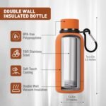 Exllena Small Water Bottle 12oz with Clip, Double Wall Stainless Steel Vacuum Small Insulated Water Bottle Keeps Drinks Cold 24 Hrs/Hot 12 Hrs for Kids Handbag School BPA Free (Bright Orange) - Image 4