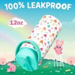 SANDJEST Kids Water Bottle with Straw Lid - Insulated 12 Oz Stainless Steel Water Bottles for Girls - Heart Water Bottle Travel Cup for School Sports - Image 4