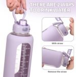 SIEROZUR 64 oz Glass Water Bottle with Straw and Handle Half Gallon Large Water Bottle with Silicone Sleeve and Time Marker Sports Water Jug Wide Mouth for Travel Gym - Image 3
