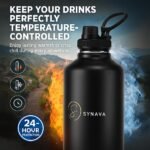64 Oz Water Bottle with Sleeve - Half Gallon Big Insulated Water Jug with Strap Stainless Steel Gym Water Bottles for Men Sports Workout Hiking & Travel (Black) - Image 5