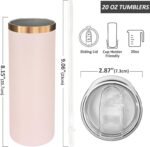 Metalya 20 oz Skinny Tumblers Bulk, Stainless Steel Insulated Tumbler with Lids and Straws, Slim Double Wall Powder Coated Travel Coffee Mugs, Reusable Cup for Hot and Cold Drinks (Pink,1 pack) - Image 3