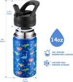 Kids Water Bottle,14oz Stainless Steel Insulated Water Tumbler Leak-Proof,School Water Mug,Small and Portable,Suitable for Boys and Girls to Use(Blue cartoon dinosaur) - Image 4