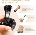 MUKOKO 24oz Glass Water Bottle with 2 Lids-Handle Flip Lid&Bamboo Straw Lid,Motivational Water Tumbler with Time Marker Reminder and Silicone Sleeve, Leakproof-Amber - Image 5