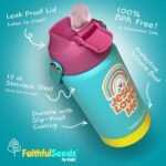 FAITHFUL SEEDS 12oz Water Bottle Christian Kid Insulated Stainless Steel Water Bottle for Girls Boys, Leak-proof Water Bottle with Straw Lids (Jesus Loves Me) - Image 3