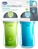Chicco Flip-Top Straw Cup 9oz | Insulated Toddler Sippy Cup with Soft Silicone Straw | No-Spill Valve | Easy-Clean | BPA-Free | 2pk | For Ages 12+ Months | Green Play/Teal - Image 9
