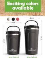 Reusable Coffee Cup with Lid and Handle - Stainless Steel Insulated Coffee Mug for Hot & Cold Drinks - Ideal Travel Mugs - 100% Leak-Proof Tumbler - 16 oz Black - Image 6