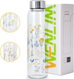 WENLIM Clear Water Bottle 16 oz BPA Free Glass Drinking Bottle for Juice with Stainless Steel Lid and Neoprene Sleeve (16 ounce, Scattered Flowers) - Image 7