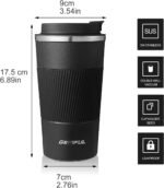 GEMFUL 17oz Travel Coffee Mug To Go with Lid Stainless Steel Insulated Cups Reusable Tumbler Leak Proof Coffee Lovers Gift for Hot Cold Drinks Women Men Office Car (Black) - Image 3