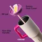 CAROTE 3-Pack Insulated Stainless Steel Water Bottles with Upgraded Leakproof Tech, Travel Coffee Tumblers with Straw, 34/24/24 oz Heart Paradise Straw Tumbler Set of Three (Purple) - Image 4