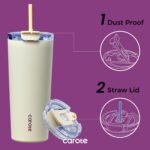 CAROTE 3-Pack Insulated Stainless Steel Water Bottles with Upgraded Leakproof Tech, Travel Coffee Tumblers with Straw, 34/24/24 oz Heart Paradise Straw Tumbler Set of Three (Purple) - Image 5