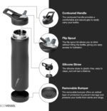 EcoVessel Summit TriMax® Vacuum Insulated Stainless Steel Water Bottle with Flip Straw Lid & Silicone Bumper - 24 oz (Smoke Black) - Image 4