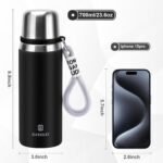 Stainless Steel thermo Bottles with cup 700ml/23.7oz Vacuum Insulated Bottle for hot and cold coffee drink water thermo flask with cup.(Black,700ml) - Image 6