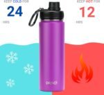 DRINCO Stainless Steel Water Bottle Spout Lid Vacuum Insulated Double Wall Water Bottle Wide Mouth (40oz 32oz 22oz 18oz 14oz) Leak Proof Keep Cold Sport Camping Hiking (22 oz, 22oz Purple) - Image 4