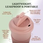 FEBU Plant-Based Reusable Coffee Cup With Lid and Sleeve | 16oz, Dusty Rose | Portable Travel Mug Made From Bamboo | Dishwasher Safe, Zero Waste, Plastic Free With Leak-Proof Screw-On Lid - Image 4