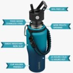 BJPKPK Insulated Water Bottles with Straw Lid, 23oz Metal Water Bottle with 2 lids & Paracord Strap, Double Wall Stainless Steel Vacuum Tumblers, Cups, Mugs, Thermo for Hot& Cold Drinks, Sea - Image 3