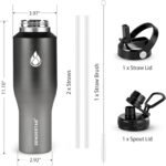 SENDESTAR 40oz Stainless Steel Water Bottle(Cold for 48 Hrs, Hot for 24 Hrs),Double Wall Vacuum Insulated Bottle with Straw Lid, Spout Lid and Flex Cap, Fit in Any Car Cup Holder，Grey-B - Image 5