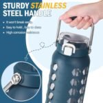 MUKOKO 64oz Glass Water Bottles with Straw and Lid,Half Gallon Water Bottle with Time Marker,Large Glass Water Jug with Silicone Sleeve and Stainless Steel Handle-Blue - Image 3