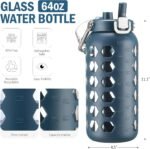 MUKOKO 64oz Glass Water Bottles with Straw and Lid,Half Gallon Water Bottle with Time Marker,Large Glass Water Jug with Silicone Sleeve and Stainless Steel Handle-Blue - Image 4