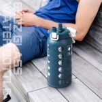 MUKOKO 64oz Glass Water Bottles with Straw and Lid,Half Gallon Water Bottle with Time Marker,Large Glass Water Jug with Silicone Sleeve and Stainless Steel Handle-Blue - Image 6