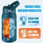 OLDLEY kids Water Bottle - 18oz Insulated Stainless Steel - Wide Straw Lid, Non Spill, Leakproof, Kids Water Bottle for School,Airplane - Image 5