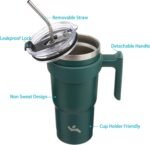 Konokyo 20 oz Tumbler with Handle and 2 Straw 2 Lid, Insulated Water Bottle Stainless Steel Vacuum Cup Reusable Travel Mug,Army Green - Image 3